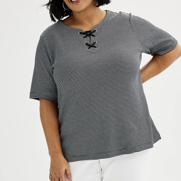 Croft & Barrow® Lace-Up Split Neck Top XXL NWT - Picture 5 of 7